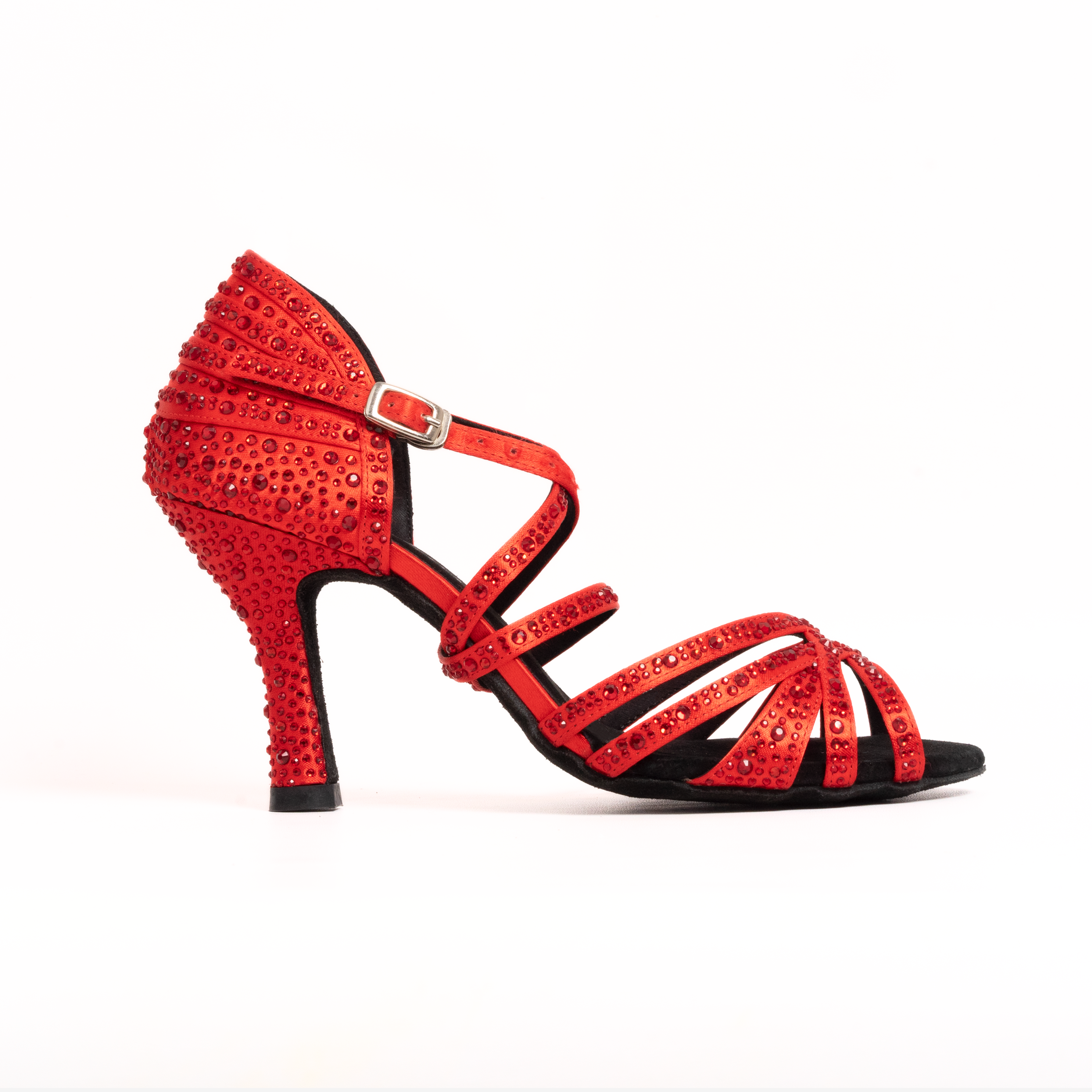 Red Salsa Shoe with rhinestone - high heel = side view 